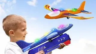 3 Pack Foam Airplane Launcher Toys, 2 Flight Mode Glider Plane,Kids Flying Toy,3 4 5 6 7