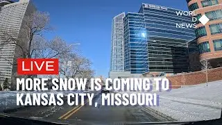 Driving Downtown Kansas City Snow covered Street through Truman Road Snow covered 4K