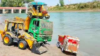 Cleaning Muddy Toy In River Jump Jcb Tipper Truck Swaraj Mahindra Auto #toys_kids#youtubeshorts