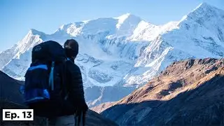 Hiking Thorong La Pass on the Annapurna Circuit in Nepal.