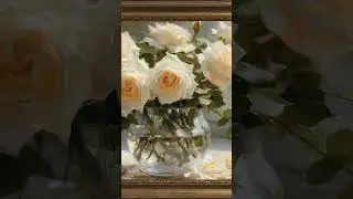 Gold framed vintage floral Art. Relaxing, Calming piano music.4k Oil Painting screensaver background