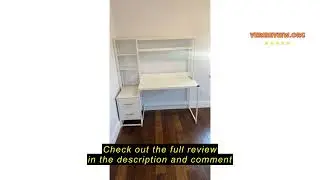 Review Tribesigns 55 Inch Computer Desk with 2 Drawers and Storage Shelves, White Office Desk with H