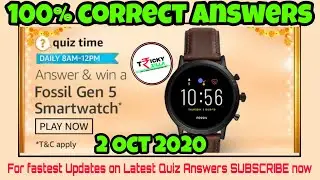 Amazon Quiz Today Win Fossil Gen 5 Smartwatch || Amazon Quiz Answers Today 2 October