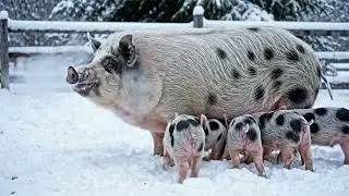 Momma Pig and Babies: Winter Edition#piglets #pigs #cuteanimals #winter #farmlife #snowday #wholesom