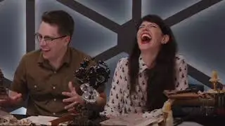 the intrepid heroes leering at minis (Dimension 20 Neverafter, Adventuring Party)