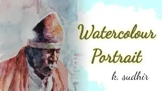 Watercolour painting with old man 