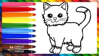 Dessiner Et Colorier Un Chat Mignon 🐱 🐈🌈 Dessins Pour Les Enfants