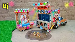 Ganesh Gauri Saraswati Puja Visarjan DJ Truck Loading | Navratri Radha Krishna Trolley Mini DJ Light