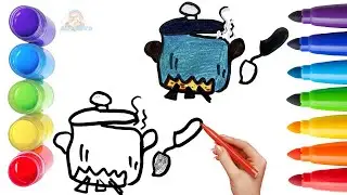 How To Draw cute Cooking Pot Drawing, Painting & Coloring For Kids and Toddlers_ Child Art🐋🌈🎨