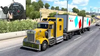Kenworth W900 Straight Piped Hauling Double Trailers of Salt | ATS - Logitech g29 gameplay
