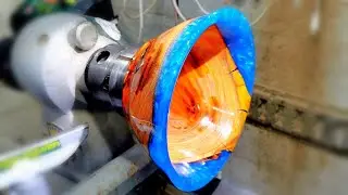 Wood turning a Blue & Red Epoxy resin Bowl