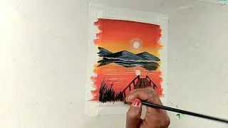 Peaceful Sunset Landscape | Satisfying Poster Colour Art | Mousomi Art 
