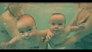 Twin babies diving