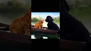 AI dog and cat ride a boat!! #ai #dog #cat #animals #cute #funny #fyp