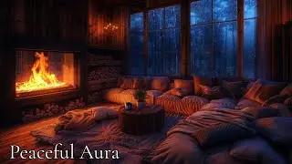 Winter Night Cabin Ambience ❄️🔥 | Cozy Fireplace & Snowfall | Sleep, Relax, Study
