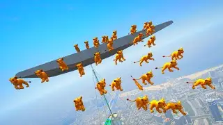 Water Ragdolls GTA 5 SIMBA The Lion King Funny Moments! Jumps, Fails, Parkour, Crashes in 4K! 🦁💧🎮