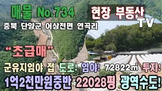 초급매 평당5천원대 임야 72822㎡ 22028평 1억2천만원중반대 광역상수도 도로 군유지 임야 접 보전관리 9000평 충북 단양군 어상천면 연곡리 임야 매매 단양임야 매매