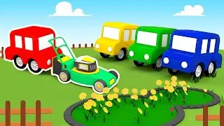 Die 4 kleinen Autos bauen einen Rasenm&auml;her - Lehrreicher Cartoon f&uuml;r kleine Kinder