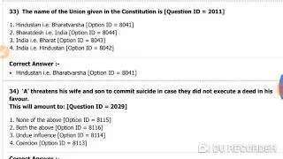 DU LLB Entrance Question paper 2019