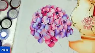 Vamos pintar hortênsia na cor rosa/Aula de Pintura em Tecido –  Jarra e Bacia com Hortênsias
