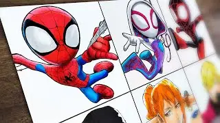 Рисуем Человека-паука и его удивительных друзей из вселенной Marvel, Человека-паука, Гвен-паука, ...