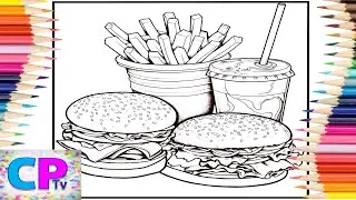 Burgers, French fries with a Drink/Mega Portion Fast Food/Creative Drawing/Coloring Process