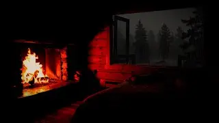 Dark Cabin Fireplace & Heavy Rainstorm Sounds for Deep Sleep 🌧️🔥 Open Window ASMR (No Thunder)