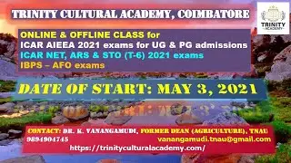 ICAR AIEEA 2021/ONLINE & OFFLINE CLASS FOR ICAR UG & PG ADMISSIONS - Dr. K. VANANGAMUDI