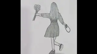 How to Draw Backside Girl Holding Camera &Flowers Step by Step #art #drawing #sketch #viral 