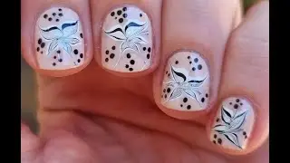 Black & White Drag Marble Nail Art Over Beige Nails | Needle Nail Tutorial