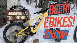 Beer and Bikes riding on the snow at Norbrook Farm Brewery