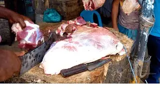 Fastest buffalo meat cutting for curry and steak making | Buffalo meat cutting technique.