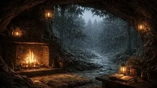 Rain in a Cozy Cave 🌧️ Fireplace Crackling 🔥 Deep Sleep, Stress Relief & Relaxation