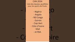 CAN 2024 les 8  pays qualifi&eacute;s pour les quarts de finale. Programme et Calendrier des quarts.