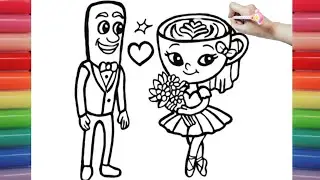 ⭐ How to Draw and Color Ballerina Cappuccino & Tang Sahur ☕💃💛 Cute Love Story Drawing | PaintSoMagic