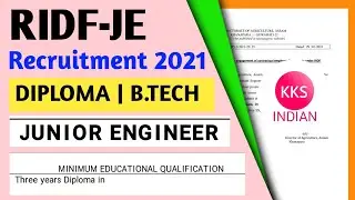 RIDF Recruitment 2021 | Diploma B.tech | Junior Engineer Vacancy 2021 | No Exam No Fee  @KKSINDIAN