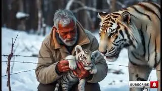A mother white tiger begs a hunter to save her badly injured cub trapped in a barbed wire fence.