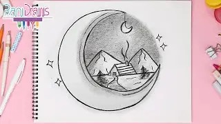 Cómo dibujar un PAISAJE CON LÁPIZ (luna en las montañas) FÁCIL - Paso a paso - RaniDraws