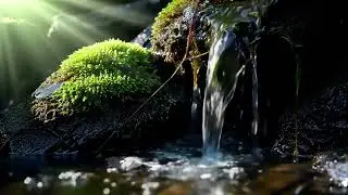 Healing Forest Stream 💧 Gentle Water Flow on Mossy Rocks