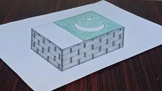 Very easy drawing - How to draw Pakistani flag - 3d flag drawing - 3d drawing