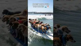 Dogs Surfing at Beach Together Will Blow Your Mind 🌊🐶 #Shorts #shortsviral #shortsfeed
