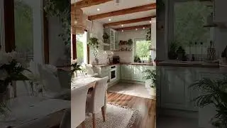 Cozy Dining Kitchen With Natural Wood Beams
