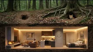 They said it was just hole!This man secretly turned a fox burrow into a 5-star modern shelter (ASMR)