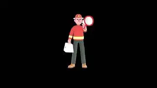 3D Cartoon Firefighter Male Character Turntable | First Aid Box & Megaphone