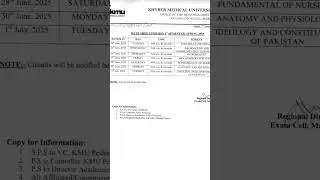 KMU DATE SHEET FOR 1ST SEMESTER BSN EXAM #bsn #shorts #shortvideo #short #trending #viralvideo #fyp