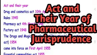 Act and their year#pharmacy law and ethics#governmentpharmacistexampreparation#osssc#dsssb#rrb