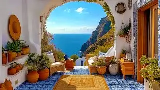 Bossanova Chill: 🌊 Ocean Terrace & Cliffside Views with Relaxing Music | Mediterranean Ambience 🌴