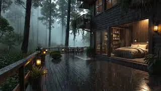 Gentle Rain Around a Woodland Cabin 🌧️ Cozy Indoor Nightscape | 4K – No Ads