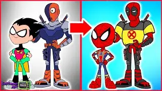 Teen Titans Go! Glow Up Marvel Super Heroes - Spiderman & Deadpool - Cartoon Art Show