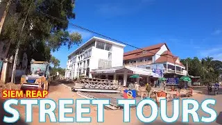 Driving tour around Siem Reap City on the Street Krong Siem Reap road, Bakheng street and Platinum